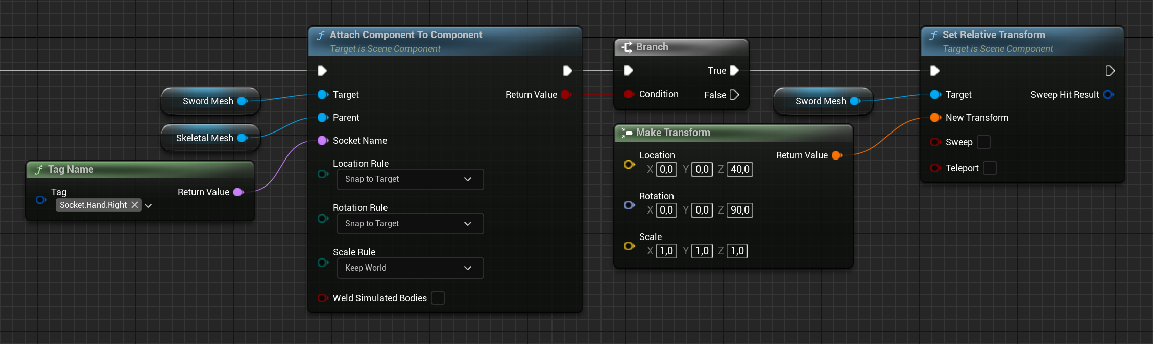 Blueprint sword attachment offset transform