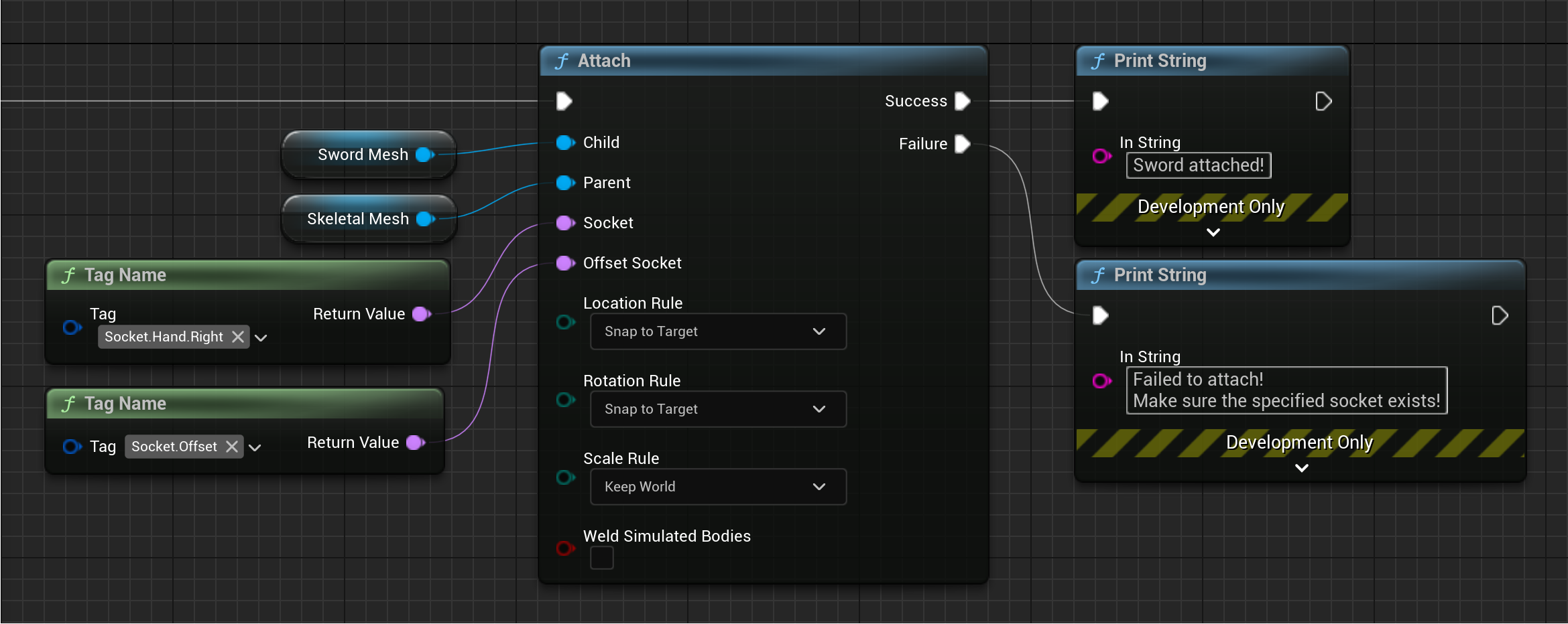 Blueprint sword attachment offset socket automatic